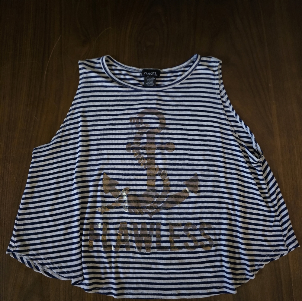 Rue21 Navy and White Striped Anchor  Tank Top, XL Girls Youth Teenage Boat Days